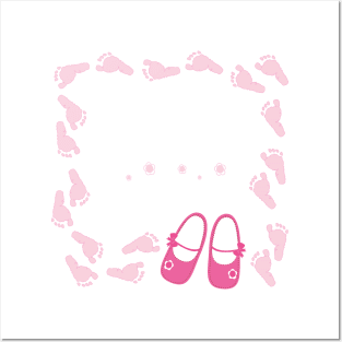 Pink baby shoes arrival card Posters and Art